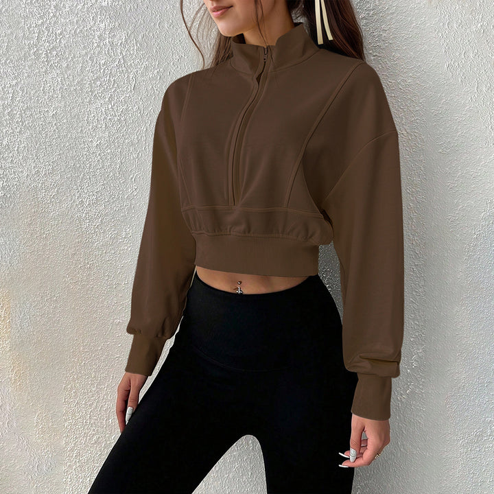 Sweatshirt court pour femmes avec fermeture éclair haute et en matériau doux Levoire