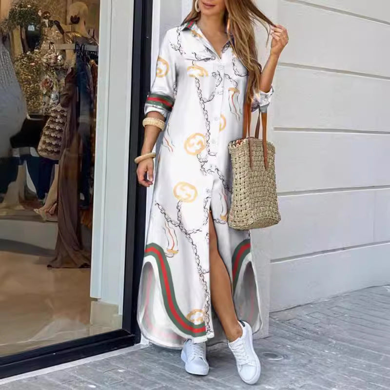 Robe chemise pour femmes avec motif élégant et fentes latérales Levoire