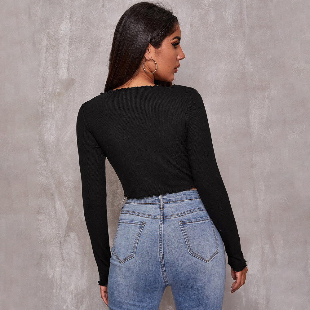 Top court pour femmes avec lacets et détails de volants élégants Levoire