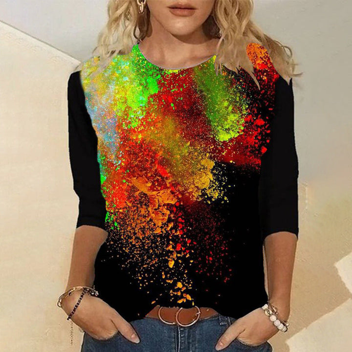 Levoire | Trendik grafinique imprimé col rond à manches longues t-shirt 3 colorés