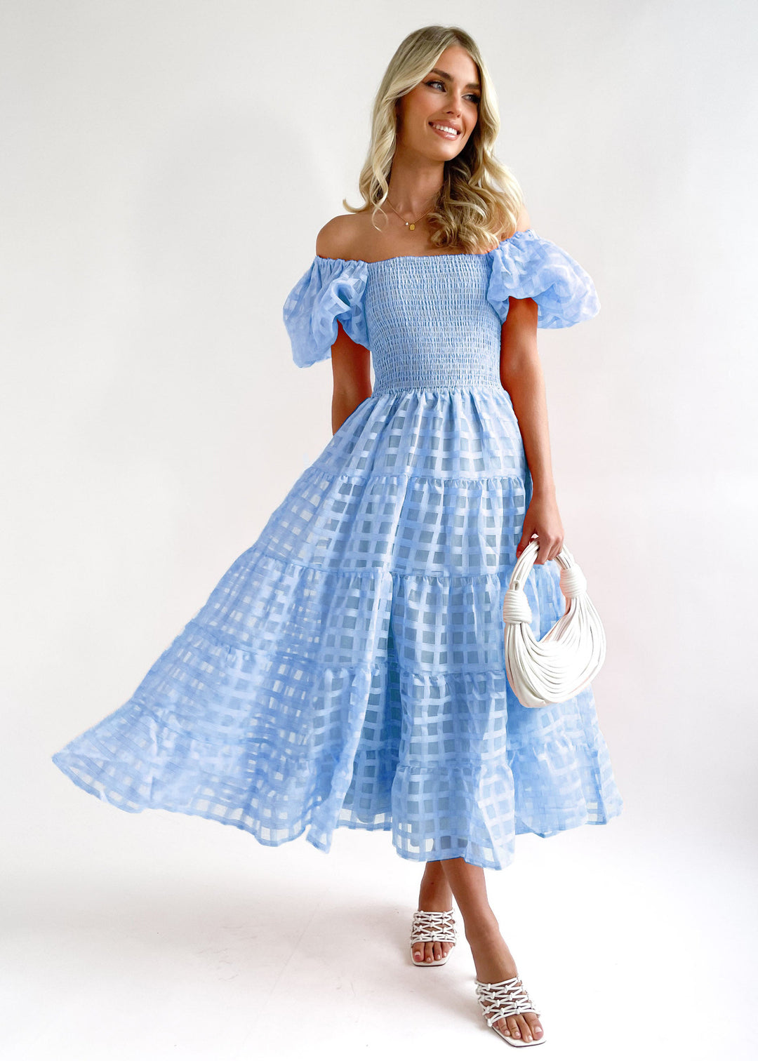Robe maxi pour femmes avec manches bouffantes et haut élastique Levoire