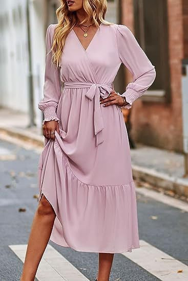 Robe midi femme avec élégant décolleté en V et ceinture à nouer Levoire