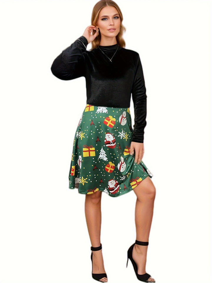 Robe femme à col haut à motif à carreaux avec jupe fluide Levoire