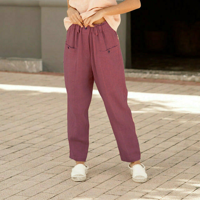 Levoire | Pantalons D'Été Légers Pour Femmes Avec Taille Élastique Rouge bourgogne