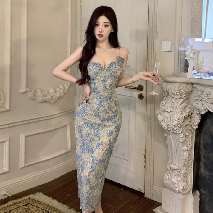 Levoire | Robe longue haute vêtements tempérament V-col dos nu Couleur