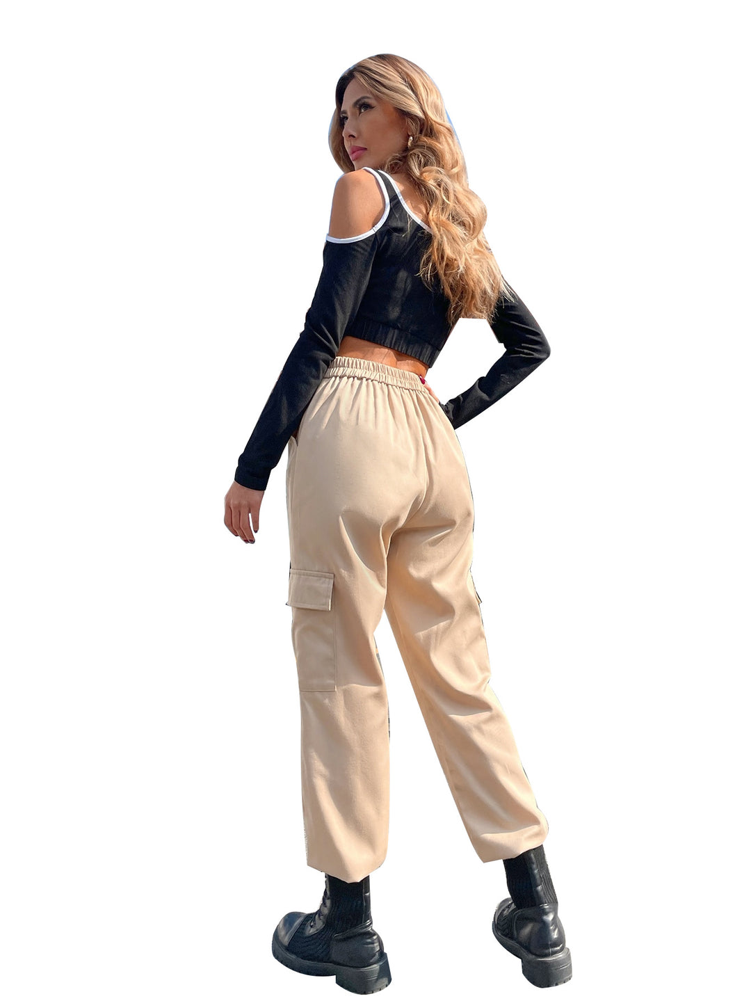 Pantalons cargo décontractés pour femmes avec des poignets élastiques et des poches latérales pratiques Levoire