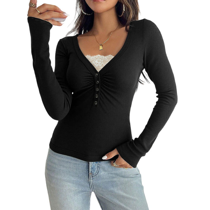 Chemise à manches longues pour femmes avec un décolleté en V à la mode et un design à boutons Levoire