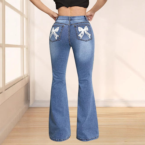 Jeans évasés pour femmes avec nœuds décoratifs Levoire