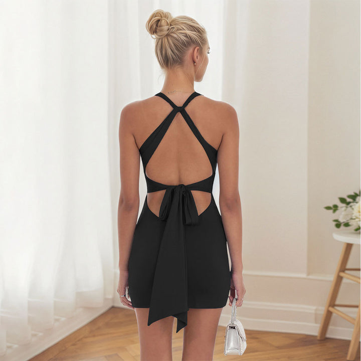 Robe mini sans manches pour femme avec décolleté en V profond et torsion décorative Levoire