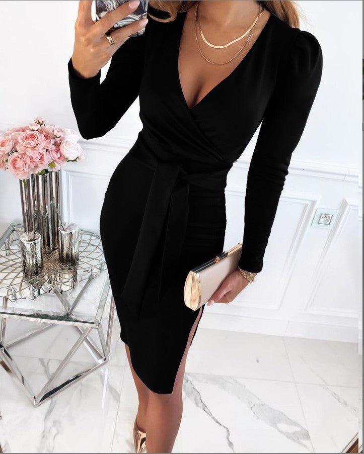 Levoire | Robe Enveloppante À Col Rond Pour Femmes Noir