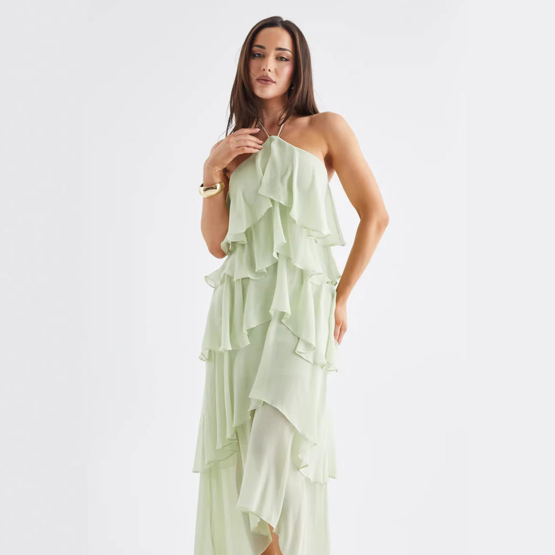Robe maxi élégante pour femme avec détails de volants fluides Levoire