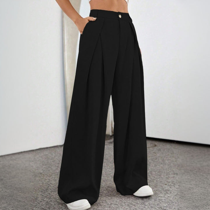 Pantalons palazzo taille haute généreux pour femmes avec élégants plis et bouton visible Levoire