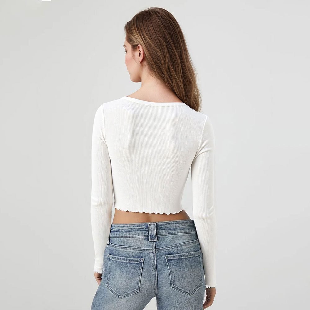 Chemise à manches longues cropped pour femmes avec ourlet volant joueur Levoire