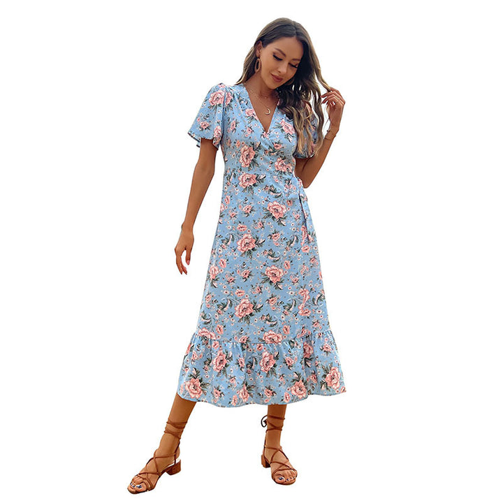 Robe Maxi Romantique pour Femmes avec Design Floral et Ourlet Volant Levoire