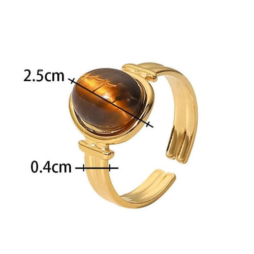 Levoire | Bague Ouverte En Pierre Ovale Avec Chaîne En Or 18K
