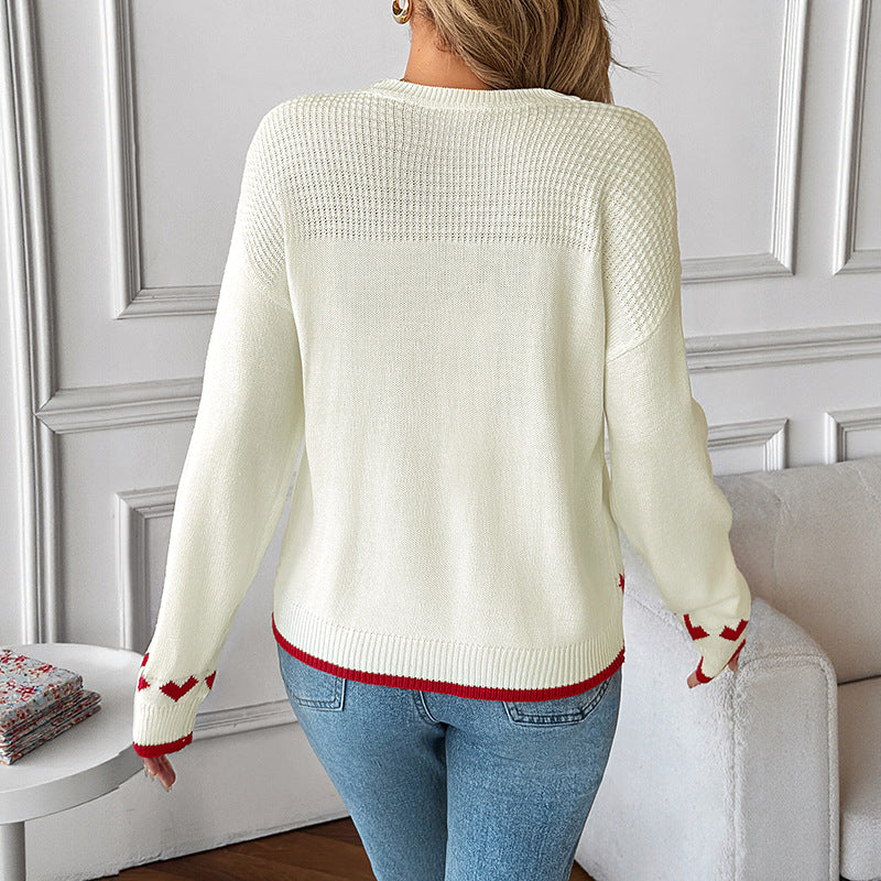Sweater pour femmes avec motif cœur et détails contrastants Levoire