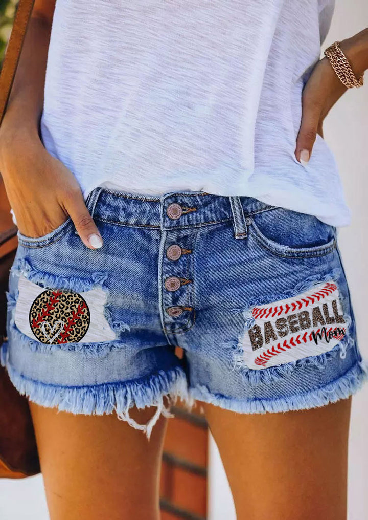 Shorts en jean pour femmes avec un style vintage et des applications de motif de drapeau Levoire