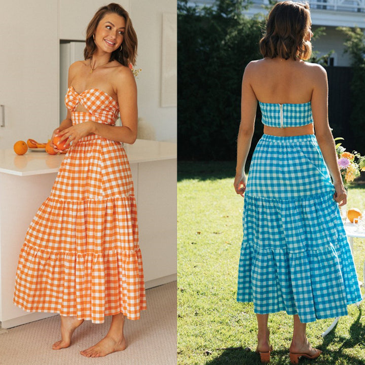 Ensemble style vichy deux pièces pour femmes avec crop top et jupe volumineuse Levoire