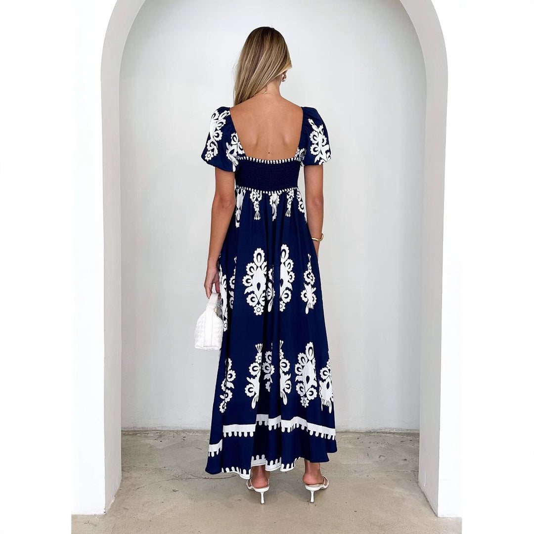 Robe maxi femme avec motif graphique décoratif et manches bouffantes Levoire