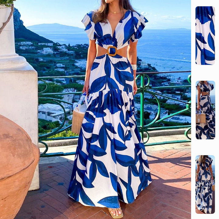 Robe maxi pour femmes avec coupe ajustée et détails de volants volumineux Levoire