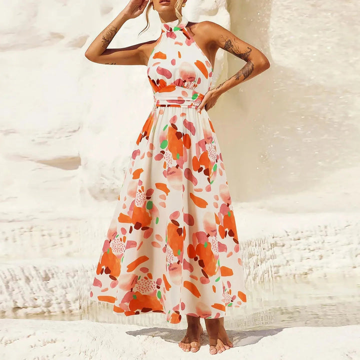 Levoire | Robe sans manches pour femmes avec col montant en tissu imprimé Rot