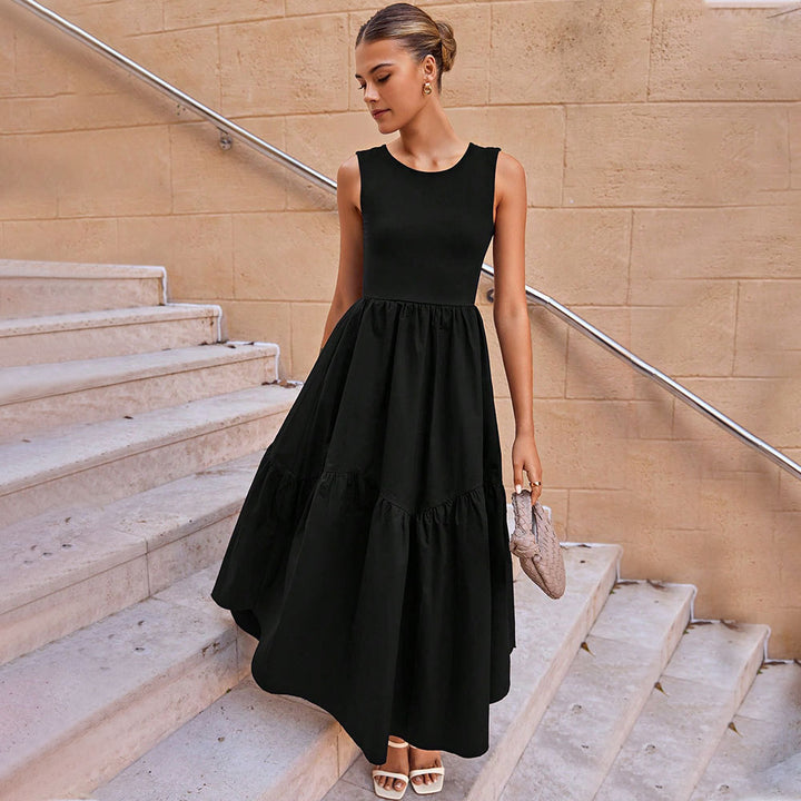 Robe Maxi Rétro Femme avec jupe à volants chic et design sans manches Levoire