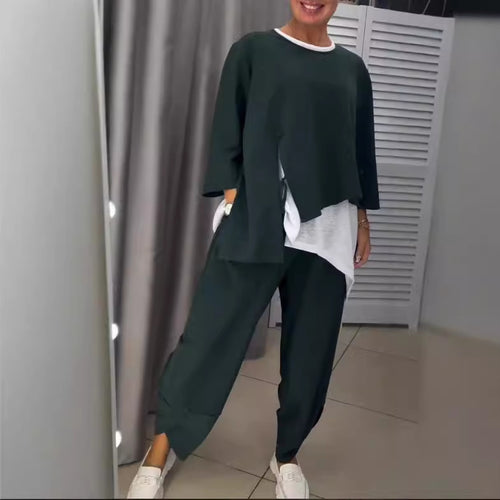 Ensemble de loisirs décontracté pour femmes en deux pièces avec haut asymétrique et pantalon confortable Levoire