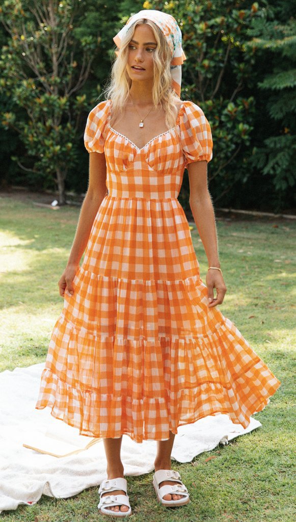 Robe maxi femme avec volant complet et motif à carreaux Levoire
