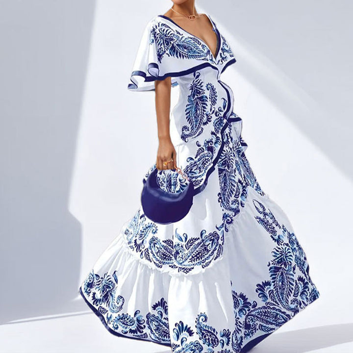Robe maxi pour femmes avec des manches volumineuses et un motif paisley élaboré Levoire