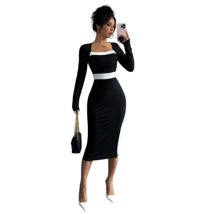Robe midi ajustée pour femme avec décolleté carré et accents contrastants Levoire