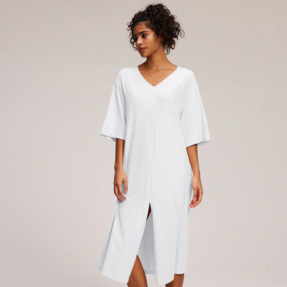 Robe midi décontractée pour femme avec décolleté en V profond et fente latérale Levoire