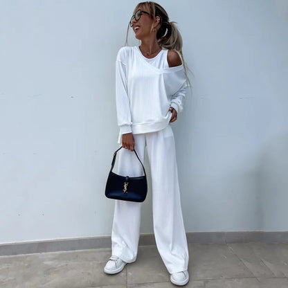 Levoire | Rennon V-ouvert chemise pantalon ensemble trois pièces Blanc