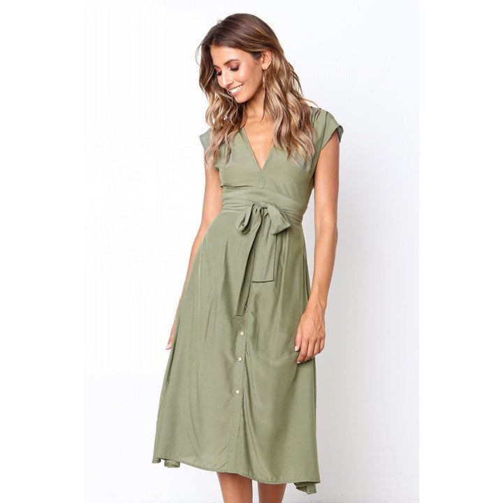 Robe midi pour femme avec un chic décolleté en V et une ceinture ajustée Levoire