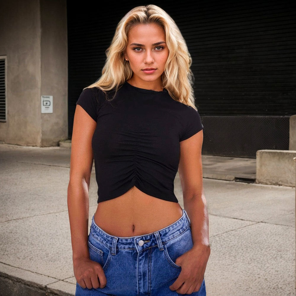 Chemise ajustée à manches courtes pour femmes avec fronces Levoire