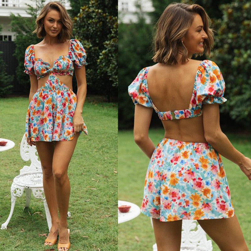 Ensemble d'été mini pour femmes avec manches bouffantes et détails découpés Levoire