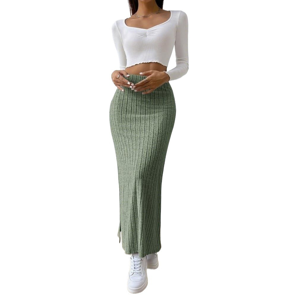 Jupe maxi pour femmes avec un design côtelé élégant et une fente sur le côté Levoire