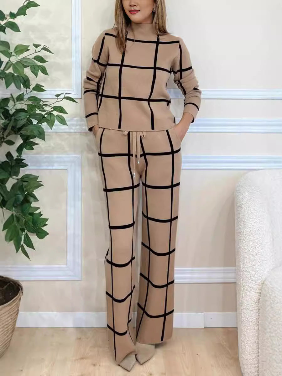Ensemble de détente confortable pour femmes avec un motif à carreaux à la mode et des poches pratiques Levoire