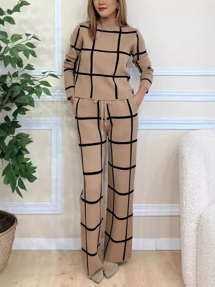 Ensemble de détente confortable pour femmes avec un motif à carreaux à la mode et des poches pratiques Levoire