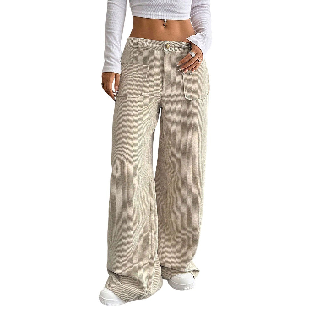 Pantalon large en velours côtelé pour femmes avec poches et taille haute Levoire