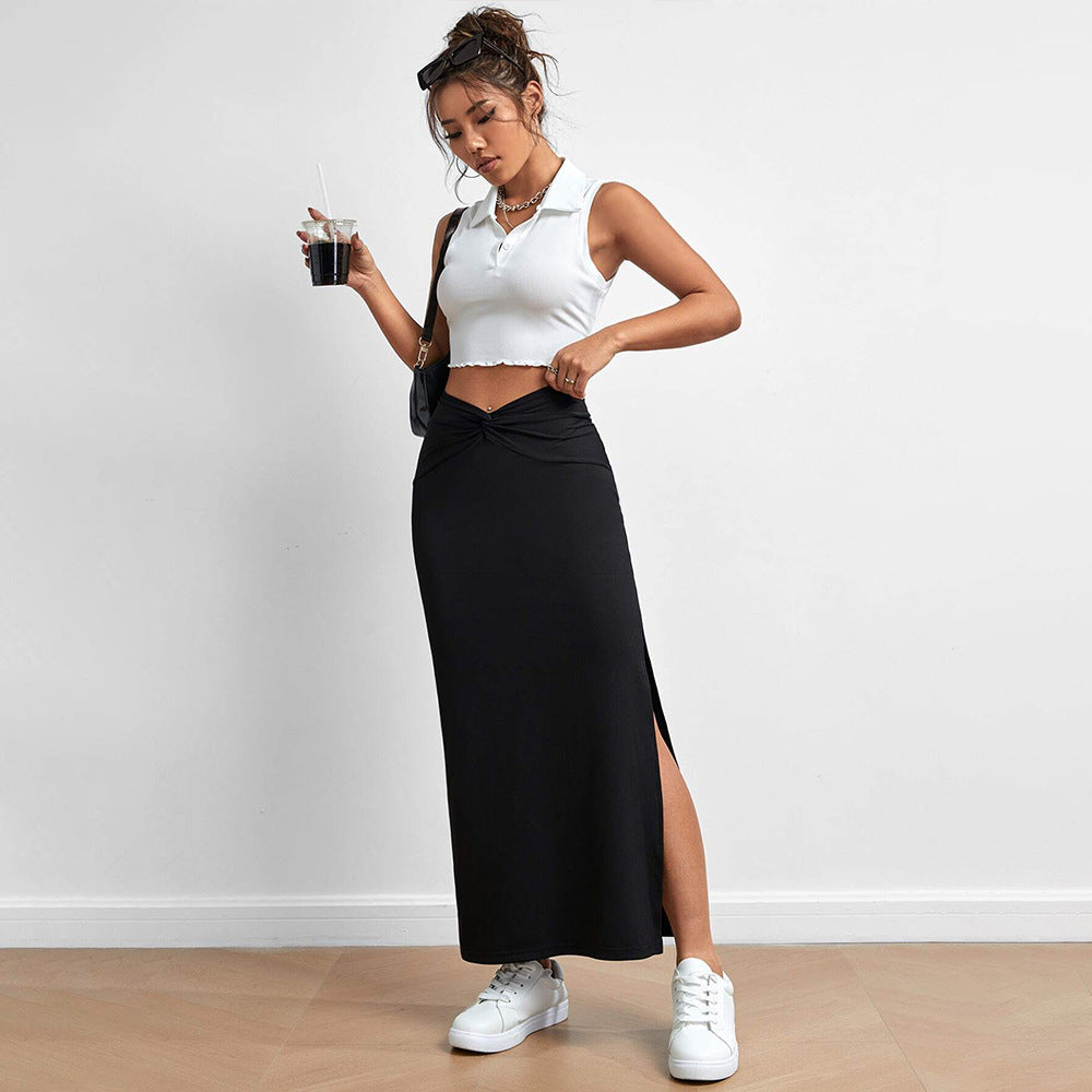 Jupe maxi pour femmes avec fente sur le côté et détail de nœud tendance Levoire