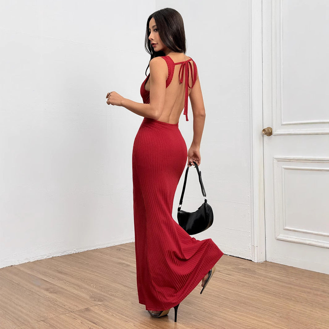 Robe maxi côtelée ajustée pour femmes avec élégante encolure ronde Levoire