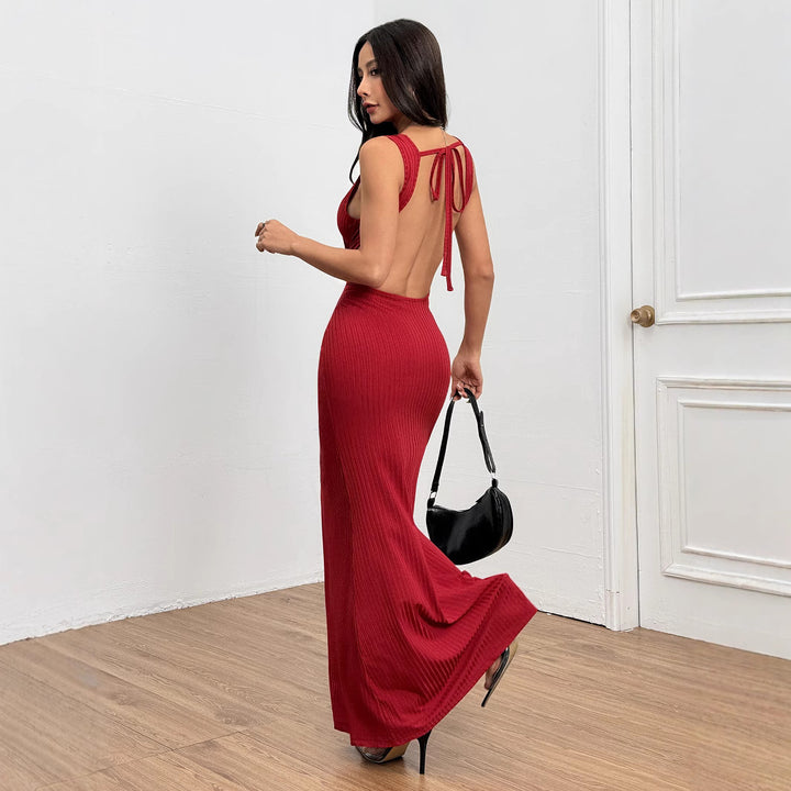 Robe maxi côtelée ajustée pour femmes avec élégante encolure ronde Levoire