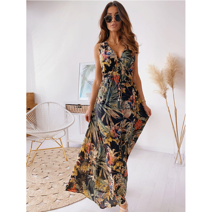 Robe maxi pour femme avec décolleté en V profond et ceinture élastique Levoire