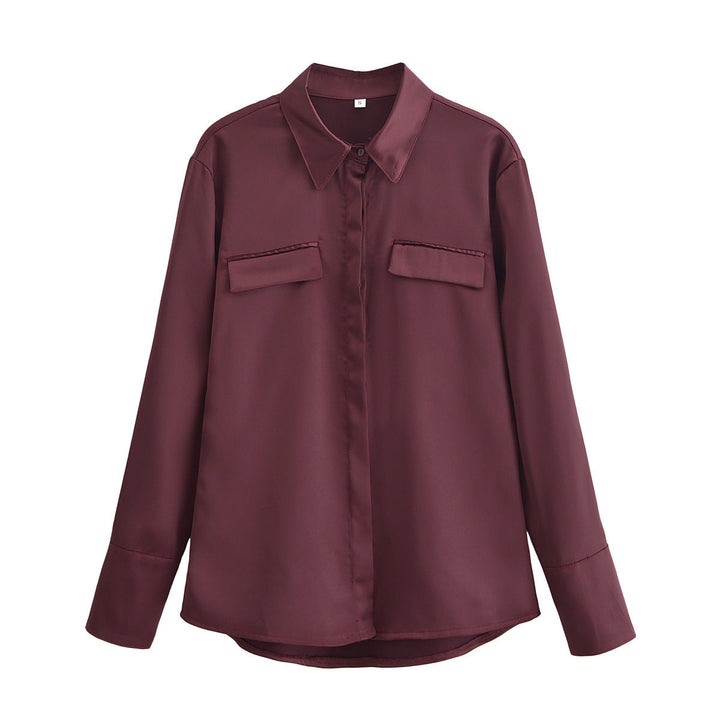 Levoire | Blouse en satin printanier brillant rouge foncé