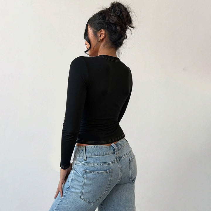 Chemise à manches longues tendance pour femmes avec détail de nœud unique Levoire