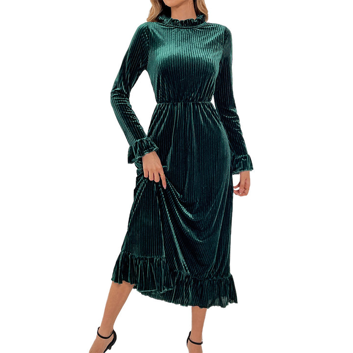 Robe portefeuille à manches longues pour femmes en velours luxueux avec détails en volant Levoire