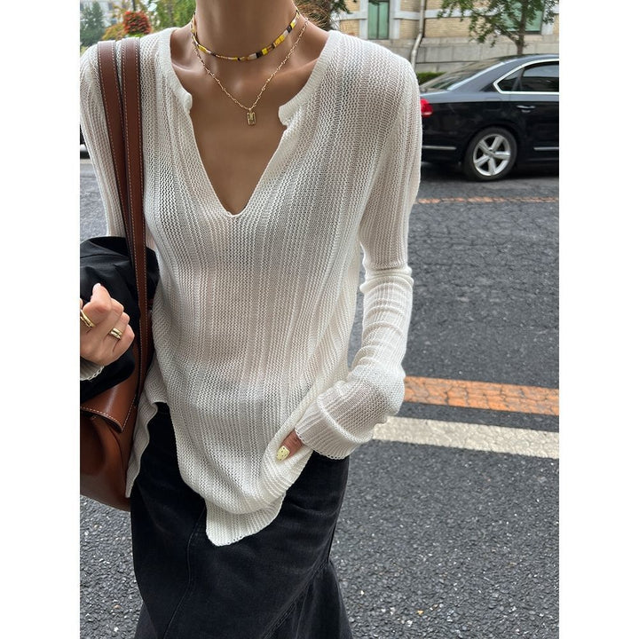 Sweater chunky en tricot pour femmes avec décolleté en V et manches longues Levoire
