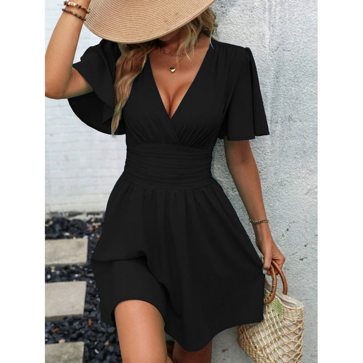Levoire | Robe froncée Col en V Manche à volants Robe froncée Noir