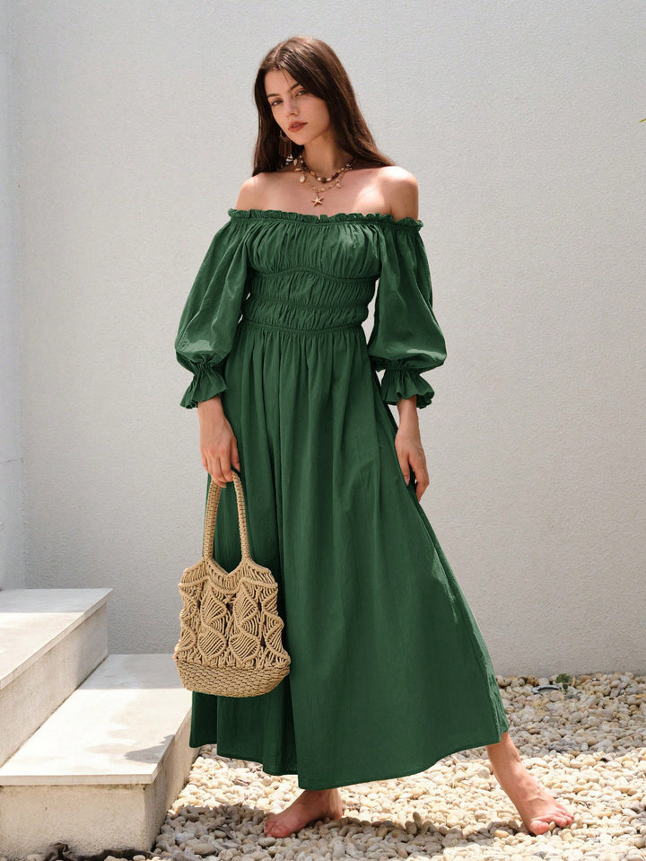 Robe maxi femme en élégant style décolleté avec manches bouffantes froncées Levoire