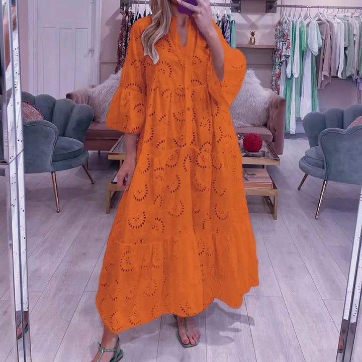 Levoire | Robe longue à décolleté en V pour femmes de style français Orange Rouge